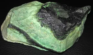 Interlayered hydrogrossular garnetite and chromitite (Transvaal jade) (Critical Zone, Bushveld Complex, Paleoproterozoic, ~2.05 Ga; Bonjanala Platinum District, South Africa) 2.jpg