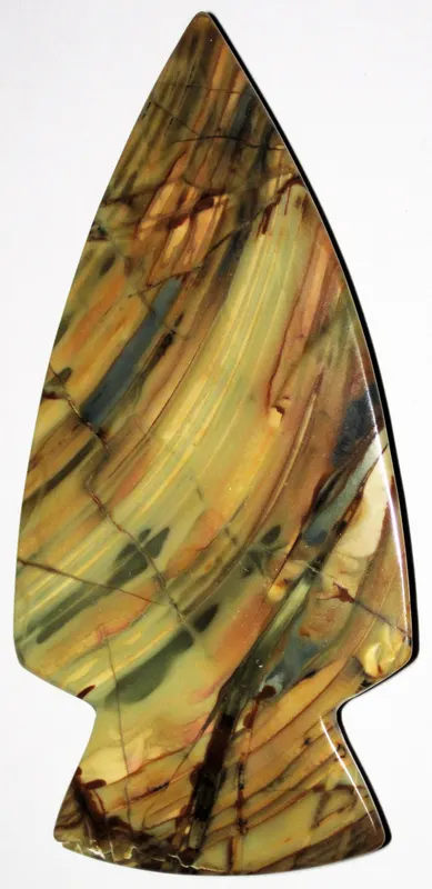 Polished "morrisonite jasper" arrowhead (Oregon, USA) 2.jpg