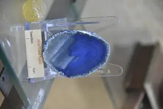 Blue lace agate from Sweden. Erbil Stones and Gems Museum, Erbil Citadel, Hawler, Iraq.jpg