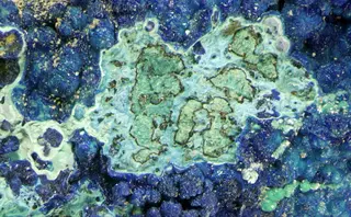 Claraite, Strashimirite, Azurite, Theisite, Parnauite, Chalcopyrite-488411.jpg