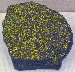 Zippeite (or natrozippeite) on coffinite (Section 35 Mine, Ambrosia Lake District, New Mexico, USA) (31186815032).jpg