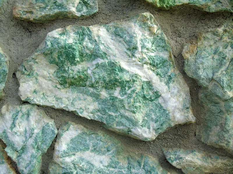 Mariposite stone in Monument at Catheys Valley, Mariposa County, California.jpg