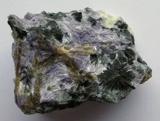 Charoite, Aegirine, Fedorite (4) - Vostochnyi Mine, Murun-Massif, Russia.JPG